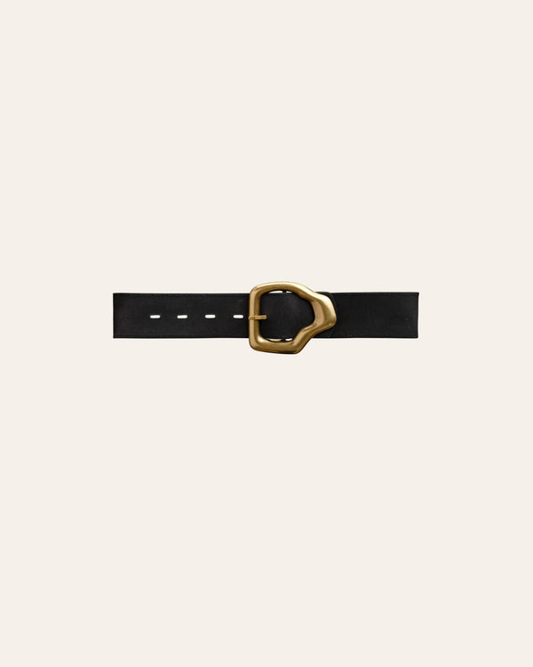 Cala Jade AKO black leather belt gold buckle