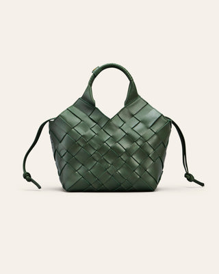 Cala Jade Misu - Green woven handbag on a light beige background