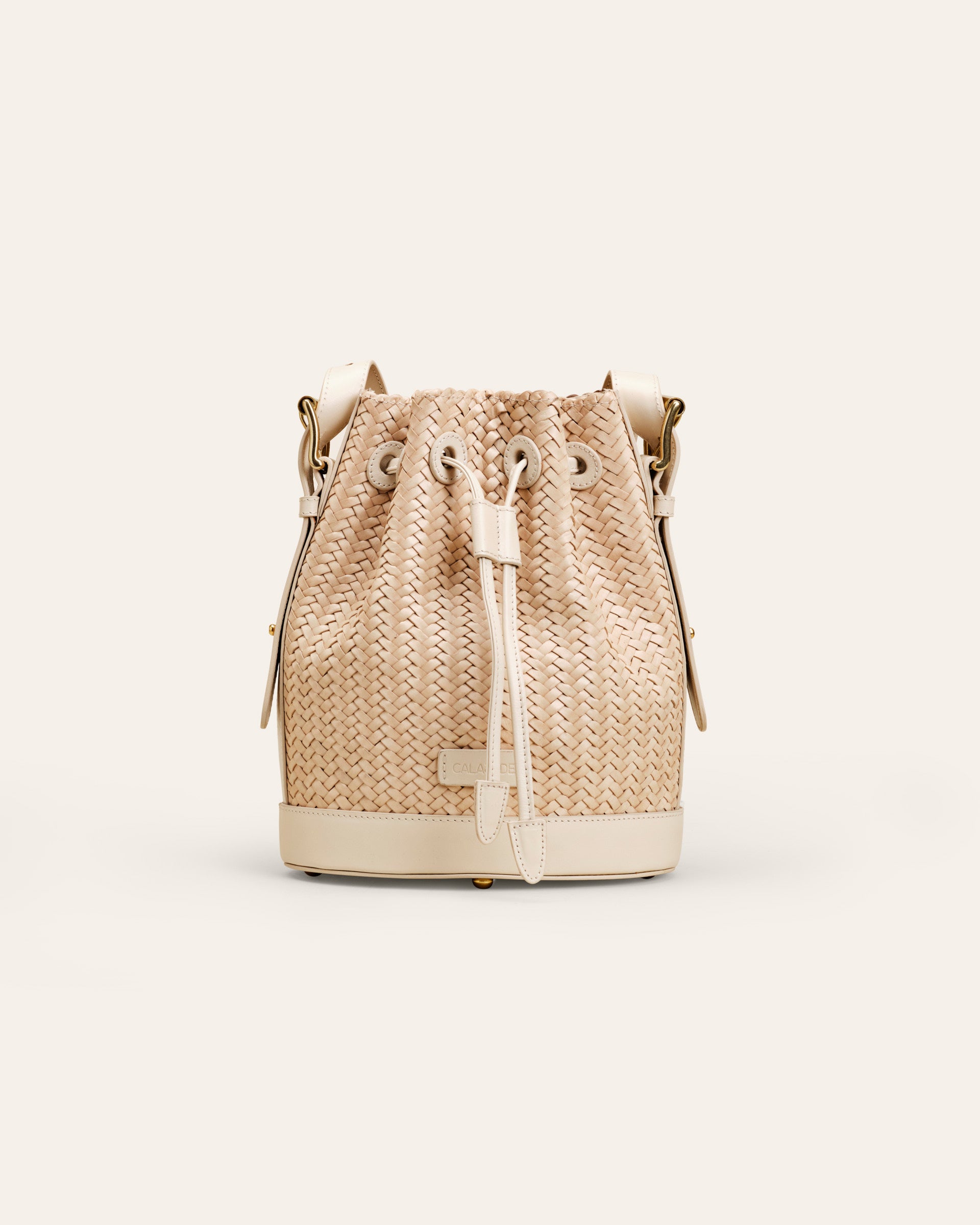 Cala Jade Gaya Mini leather bucket bag birch white