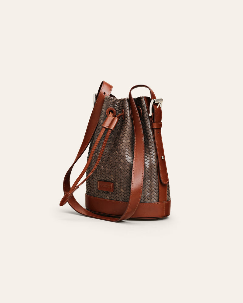 Gaya Mini Kombu green and brown nutmeg bucket bag 2