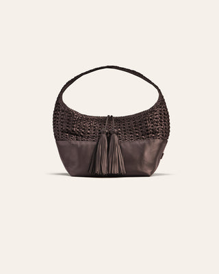 Cala Jade shoulder bag in umber bown decorative with tassels