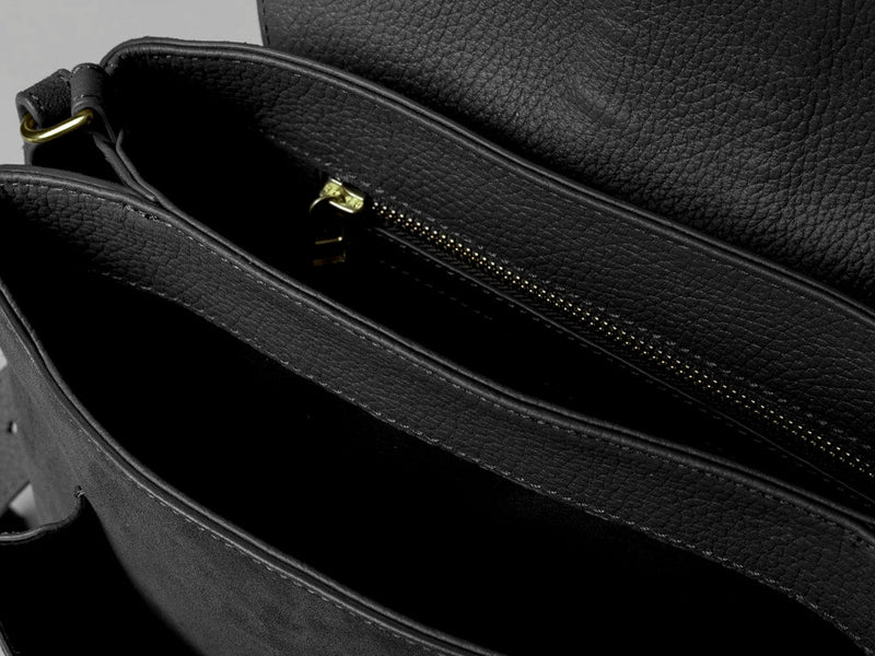 Cala Jade black suede shoulder bag with gold buckle