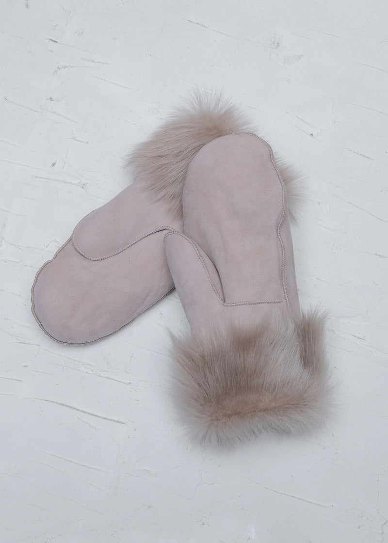 Cala Jade beige leather mittens