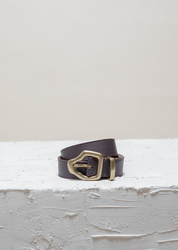 Cala Jade burgyndy leather belt with gold buckle