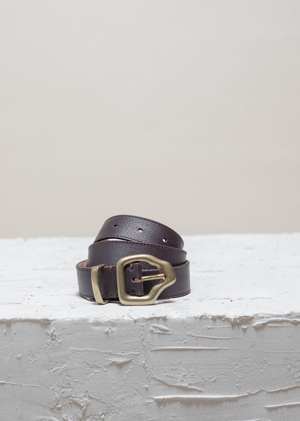 Cala Jade burgundy leather belt with gold buckle