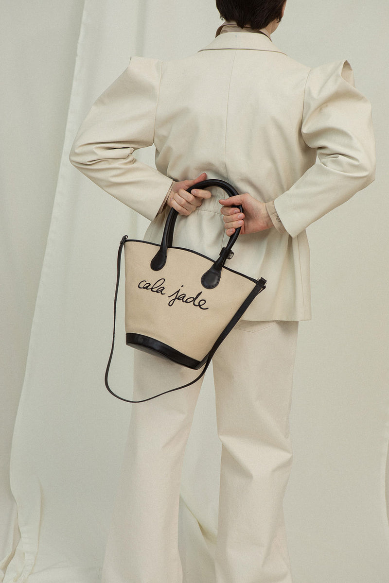 Cala Jade Sandhi canvas tote bag on model